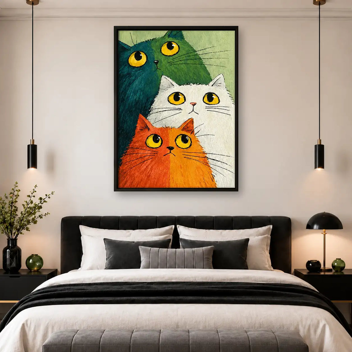 Three Colorful Cat Faces Wall Art 4