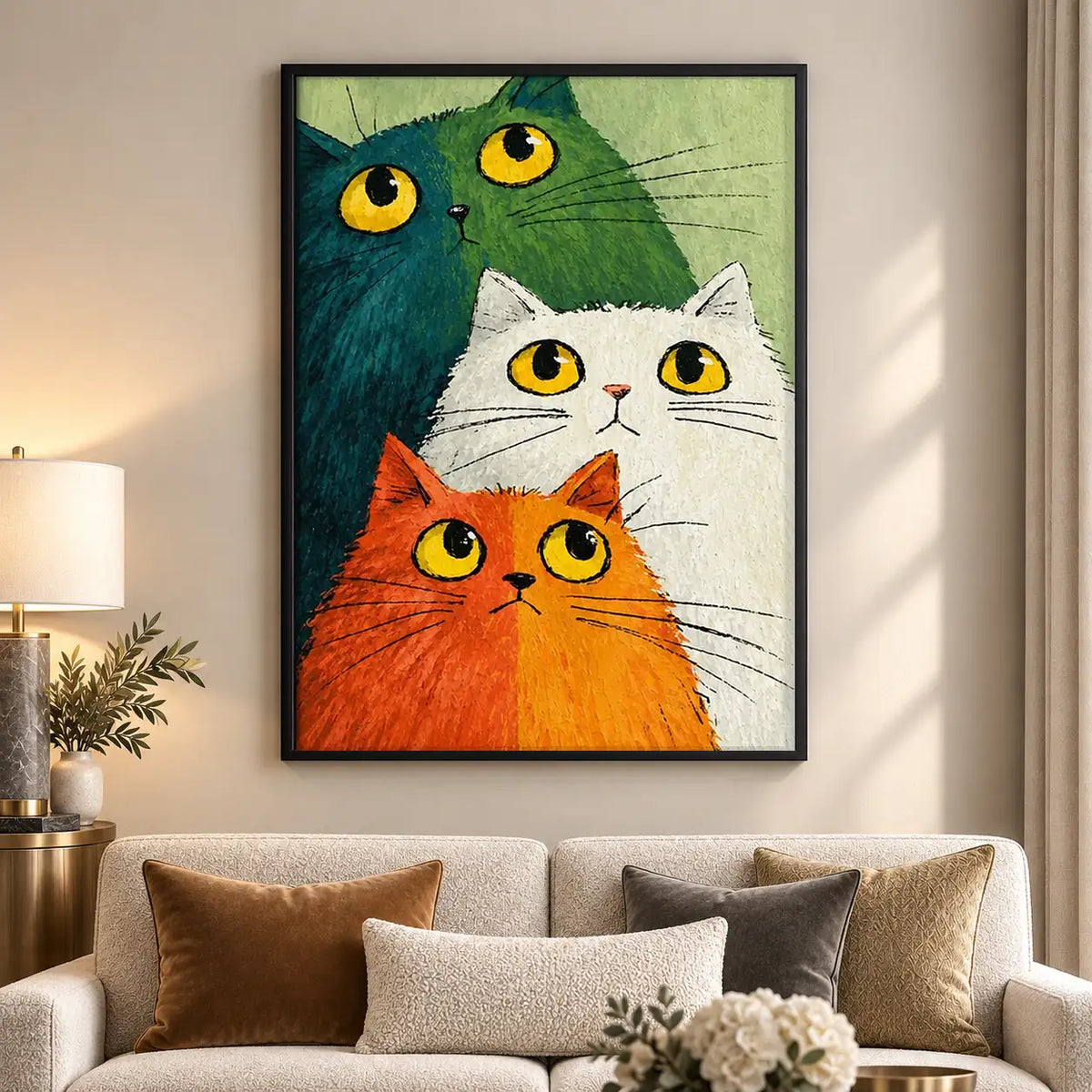 Three Colorful Cat Faces Wall Art 5