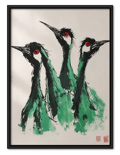 Three Dancing Crane Birds Wall Art 1
