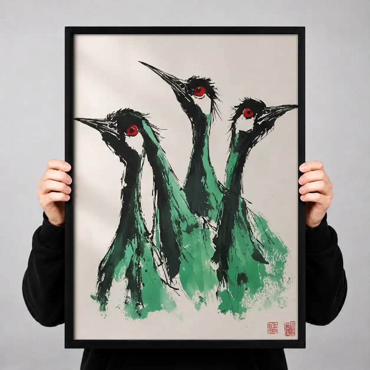 Three Dancing Crane Birds Wall Art 3