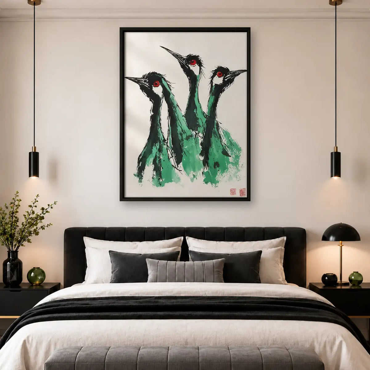 Three Dancing Crane Birds Wall Art 4