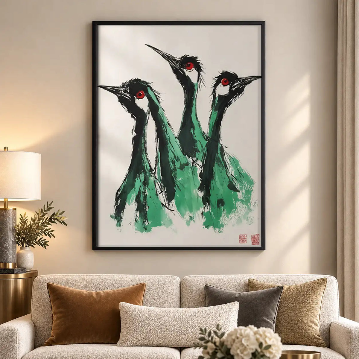 Three Dancing Crane Birds Wall Art 5