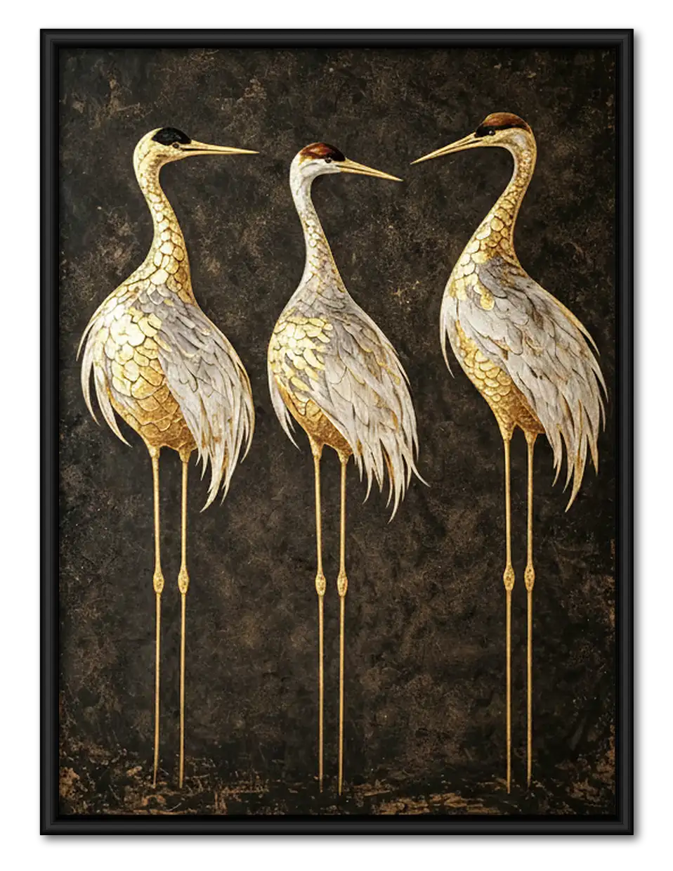 Three Elegant Golden Cranes Wall Art 1