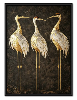 Three Elegant Golden Cranes Wall Art