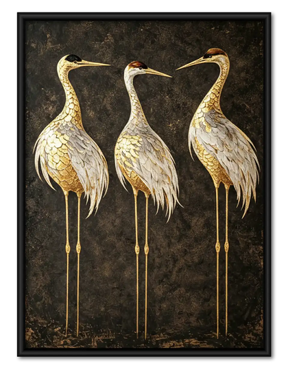 Three Elegant Golden Cranes Wall Art