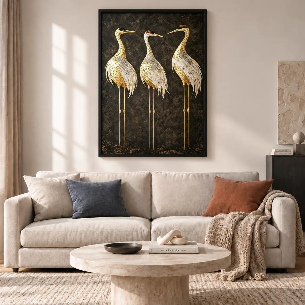 Three Elegant Golden Cranes Wall Art 2