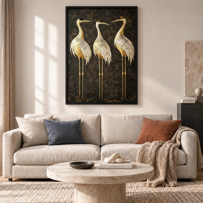 Three Elegant Golden Cranes Wall Art 2