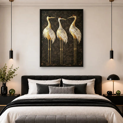 Three Elegant Golden Cranes Wall Art 4