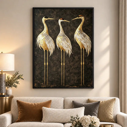 Three Elegant Golden Cranes Wall Art 5