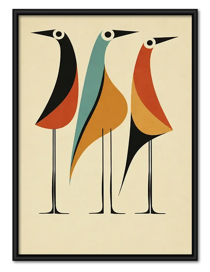 Three Elegant Mid Century Birds Wall Art