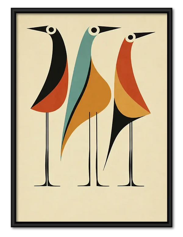 Three Elegant Mid Century Birds Wall Art