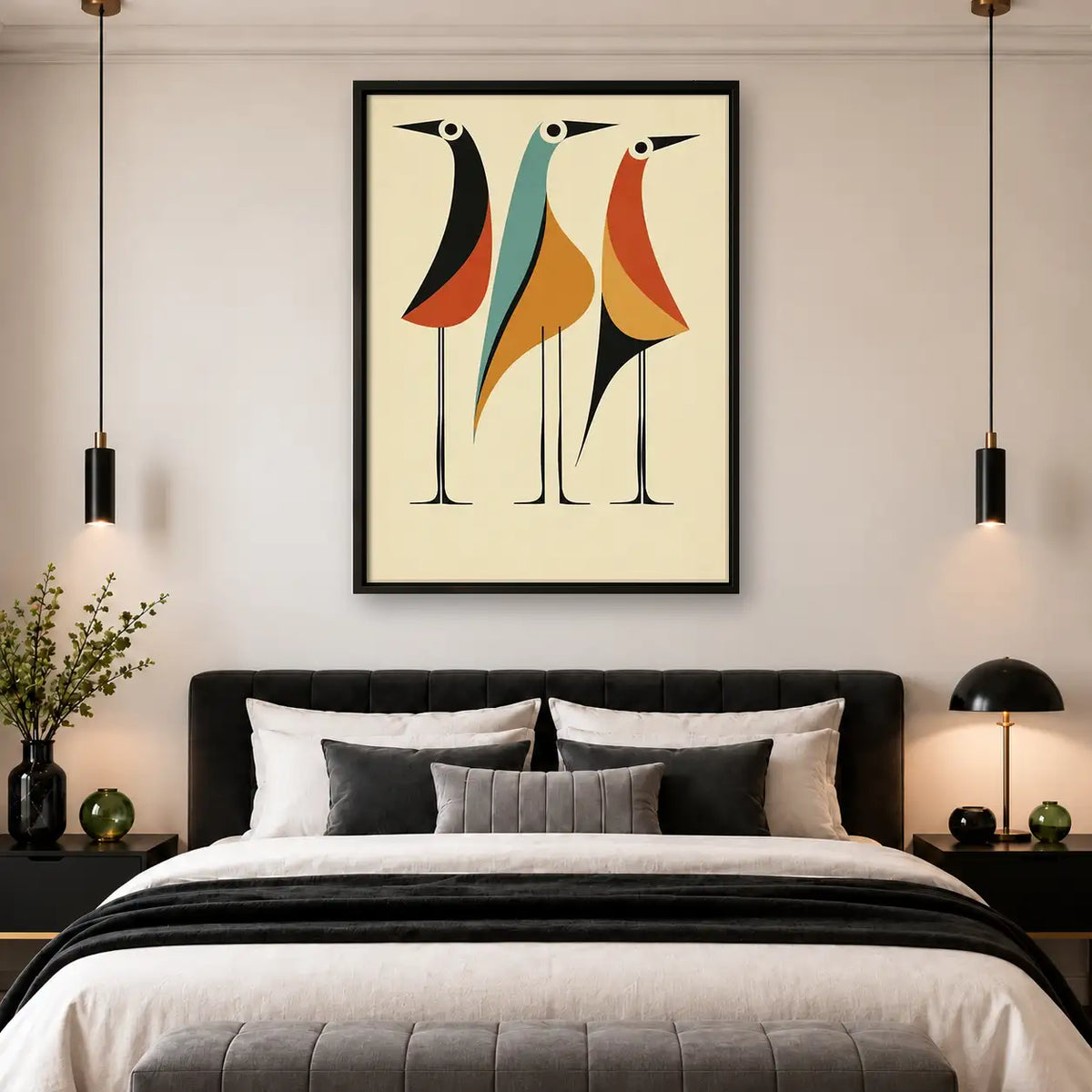 Three Elegant Mid Century Birds Wall Art 4
