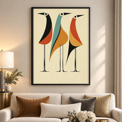Three Elegant Mid Century Birds Wall Art 5