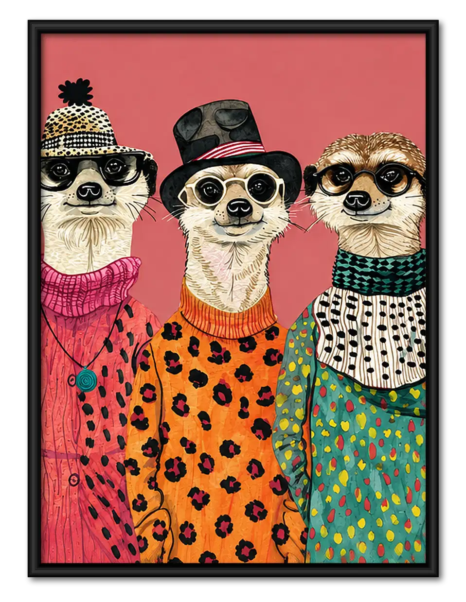Three Fashionable Meerkat Friends Wall Art 1