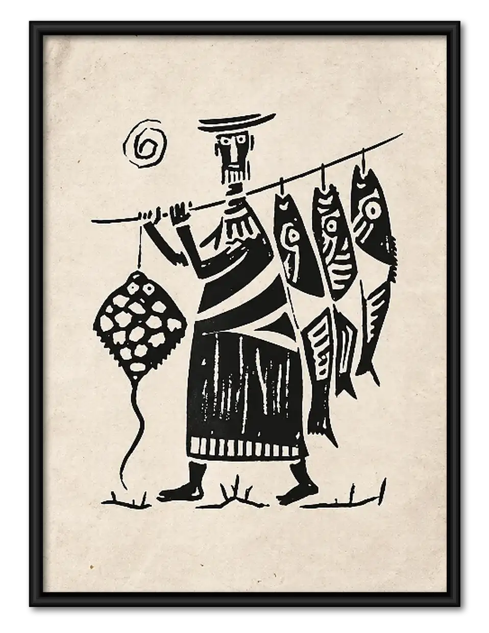 Three Folk Musicians Black and White Wall Art 1