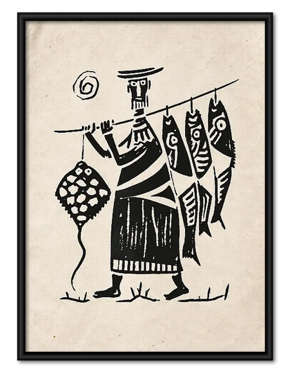 Three Folk Musicians Black and White Wall Art