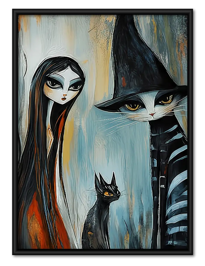 Three Gothic Witches with Black Cat Wall Art 1