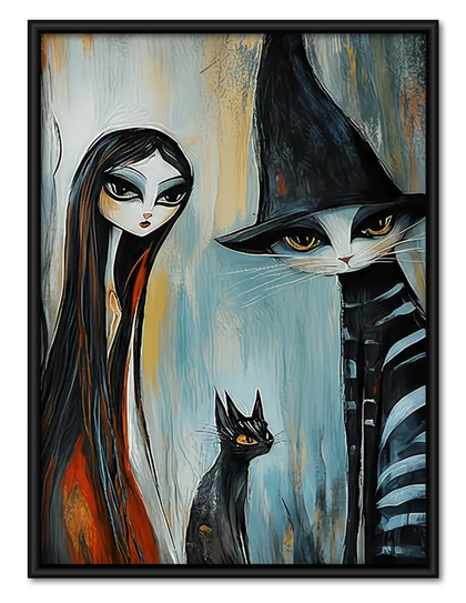 Three Gothic Witches with Black Cat Wall Art