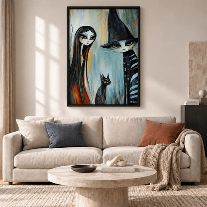 Three Gothic Witches with Black Cat Wall Art 2