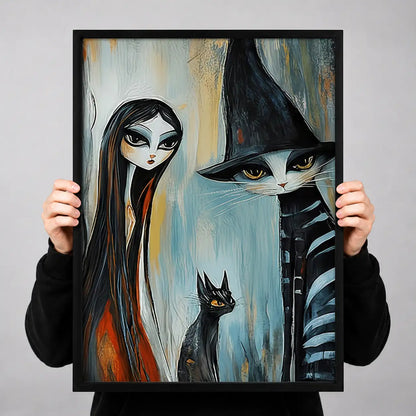 Three Gothic Witches with Black Cat Wall Art 3