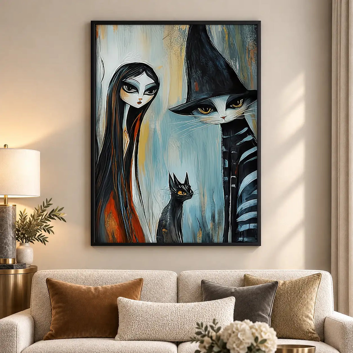 Three Gothic Witches with Black Cat Wall Art 5