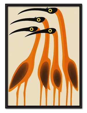 Three Orange Herons Wall Art