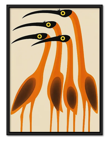 Three Orange Herons Wall Art