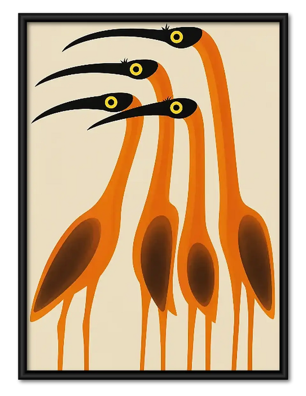 Three Orange Herons Wall Art