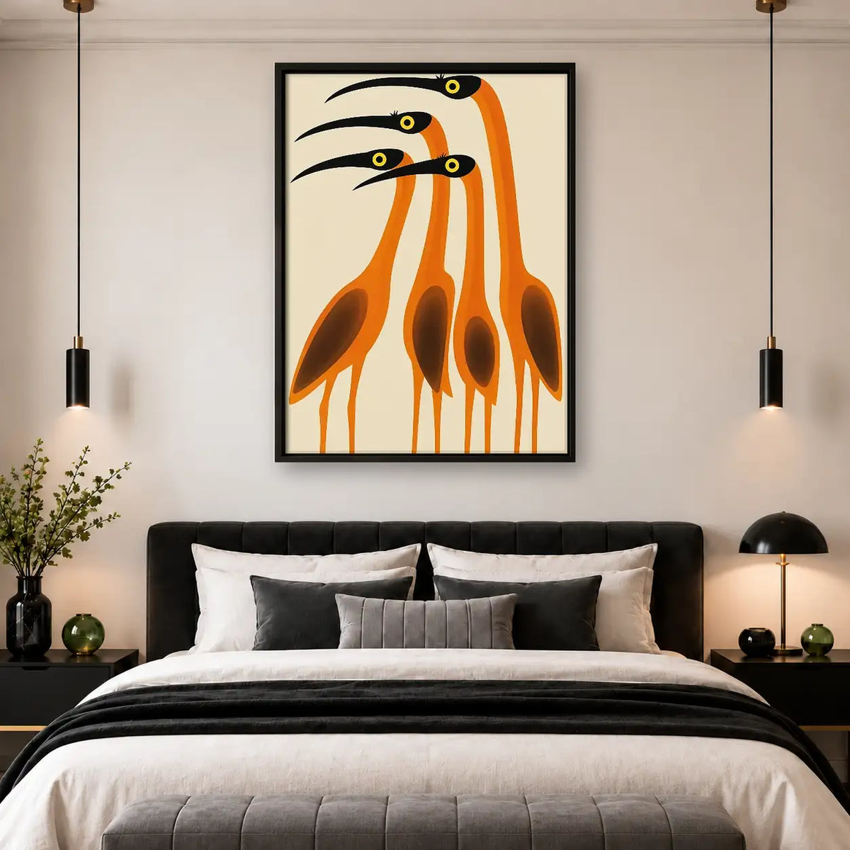 Three Orange Herons Wall Art 4