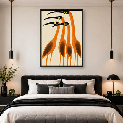Three Orange Herons Wall Art 4