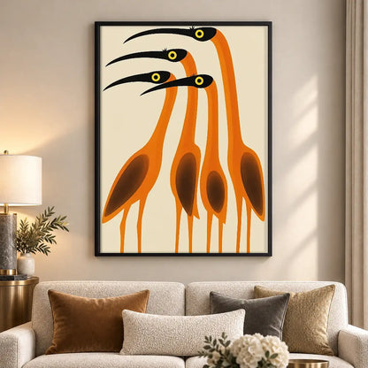 Three Orange Herons Wall Art 5