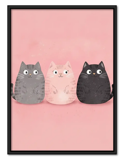Three Pastel Cats on Pink Wall Art