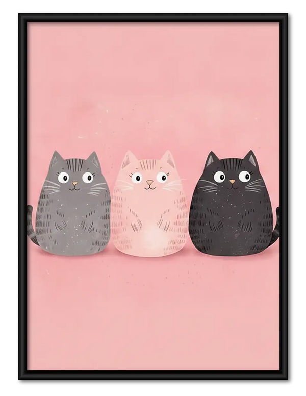Three Pastel Cats on Pink Wall Art