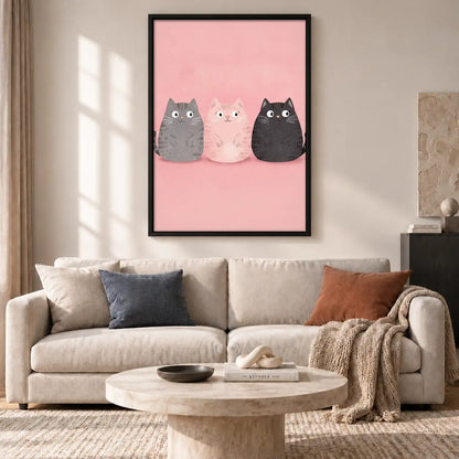 Three Pastel Cats on Pink Wall Art 2