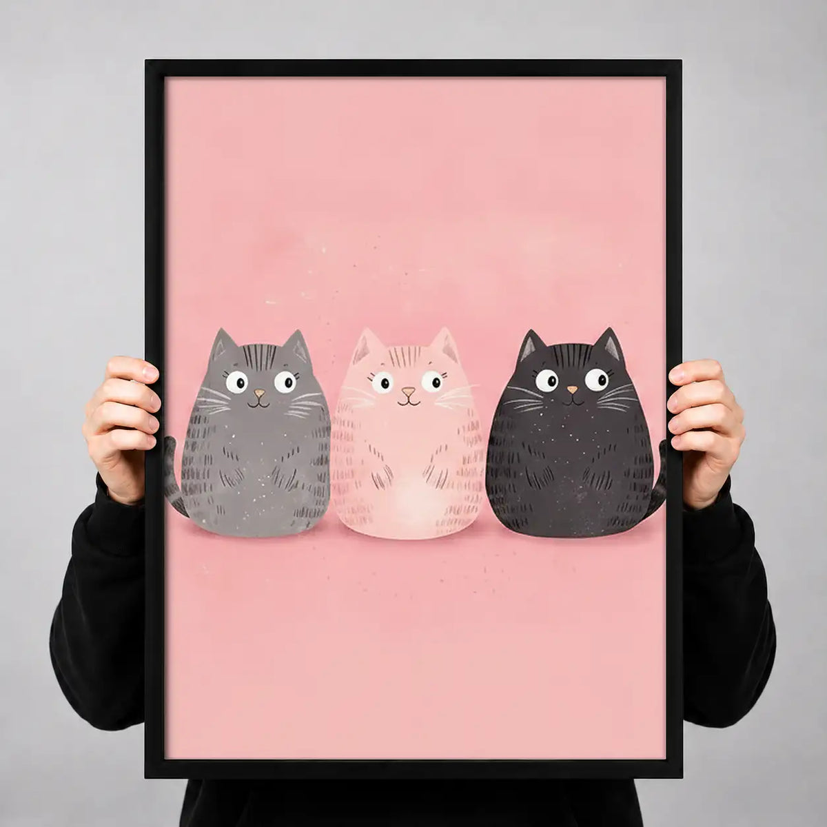 Three Pastel Cats on Pink Wall Art 3