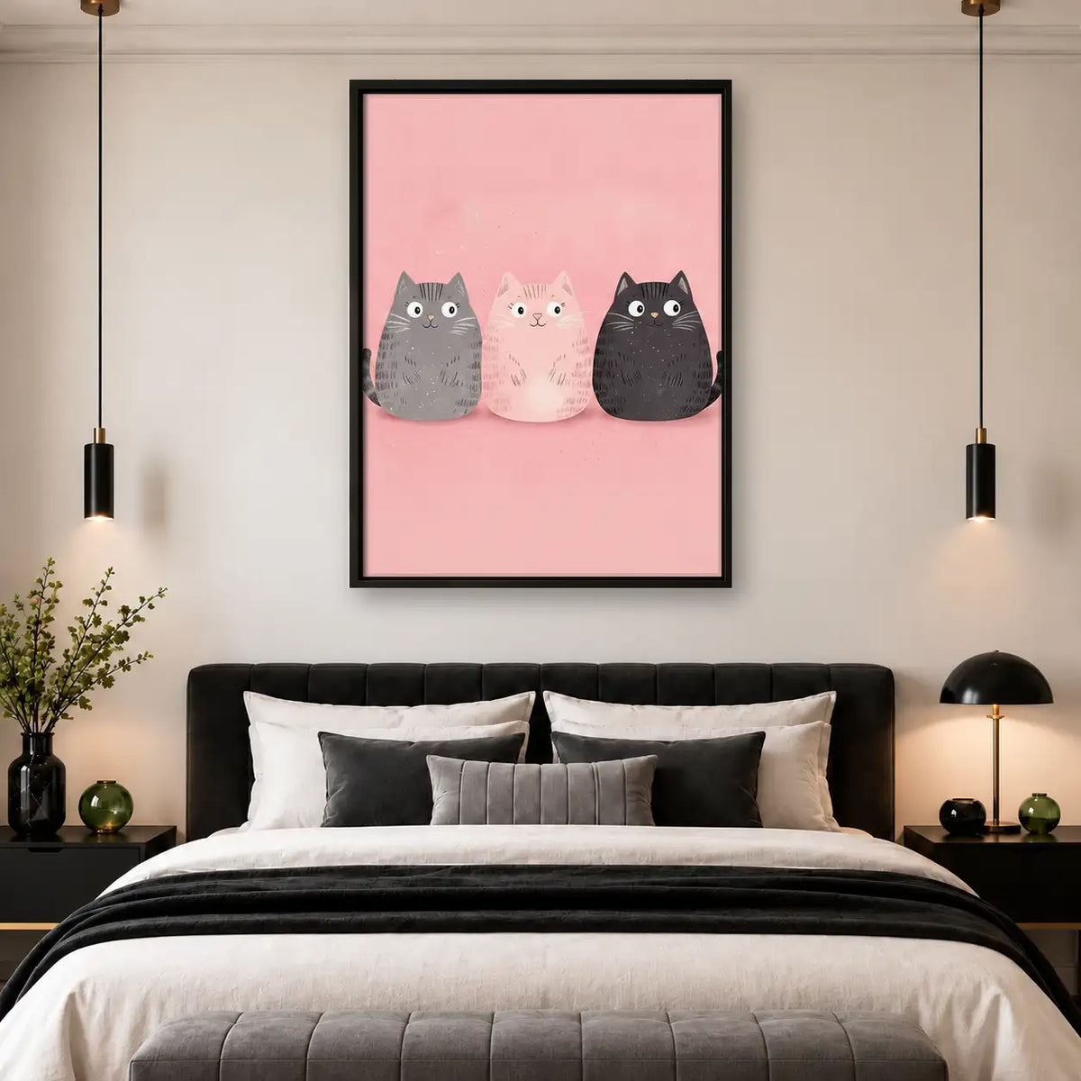 Three Pastel Cats on Pink Wall Art 4