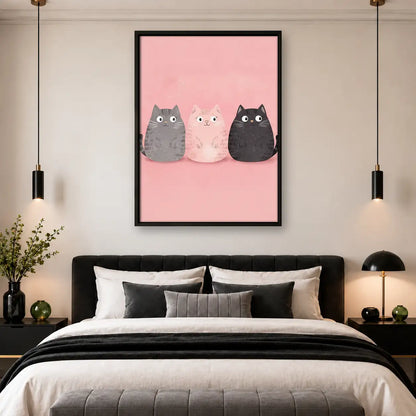 Three Pastel Cats on Pink Wall Art 4