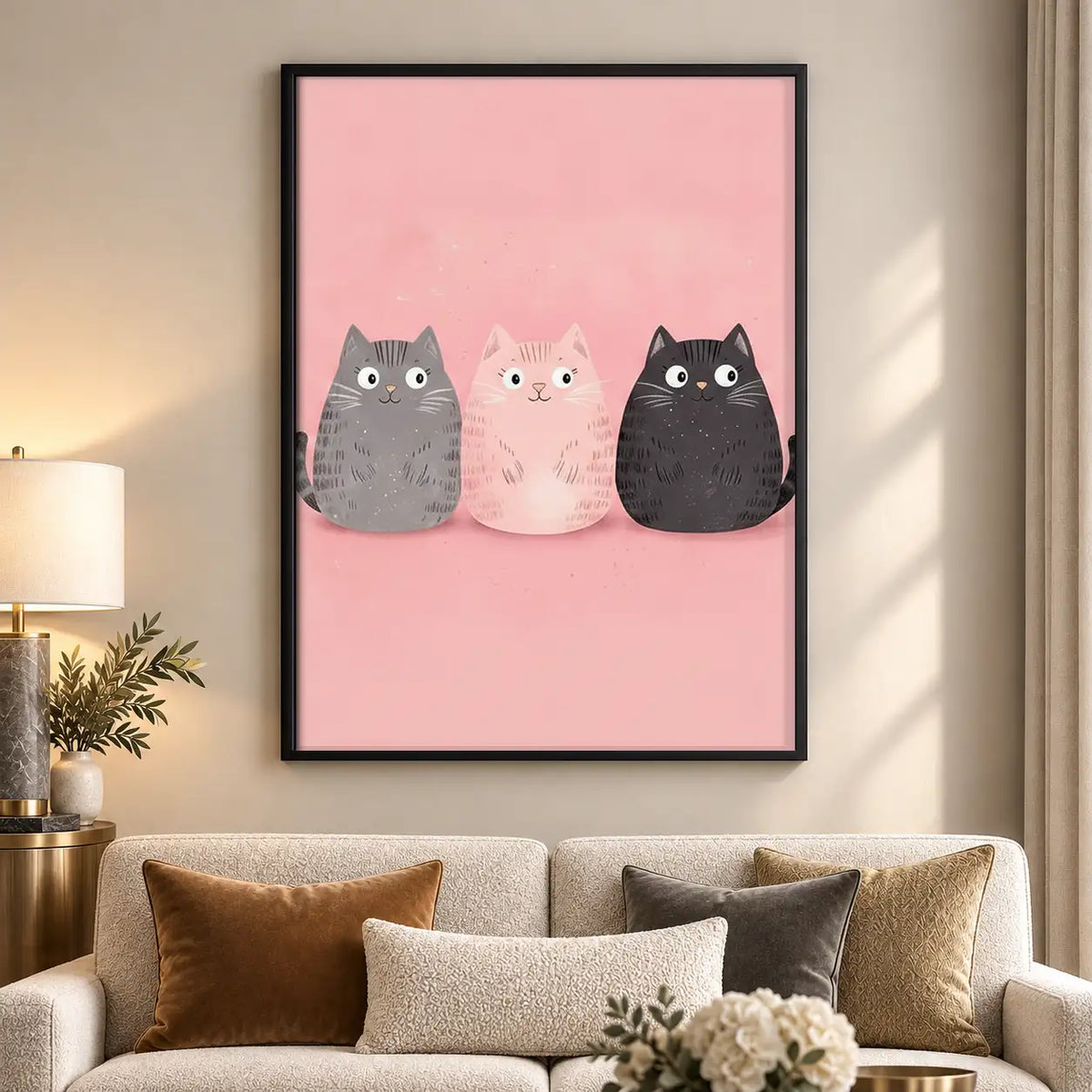 Three Pastel Cats on Pink Wall Art 5