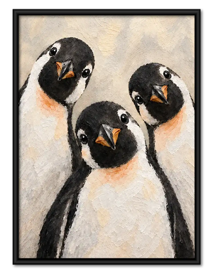 Three Penguin Chicks Portrait Wall Art