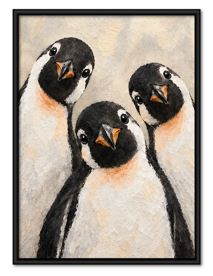 Three Penguin Chicks Portrait Wall Art