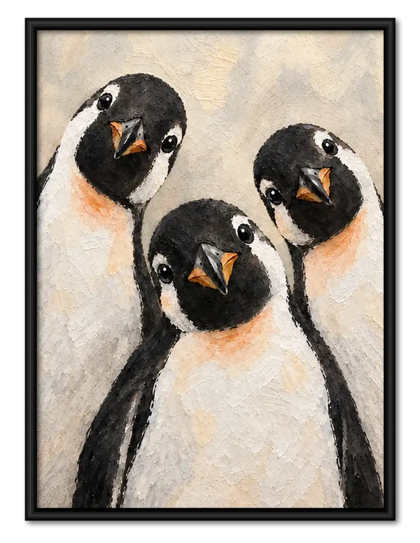 Three Penguin Chicks Portrait Wall Art