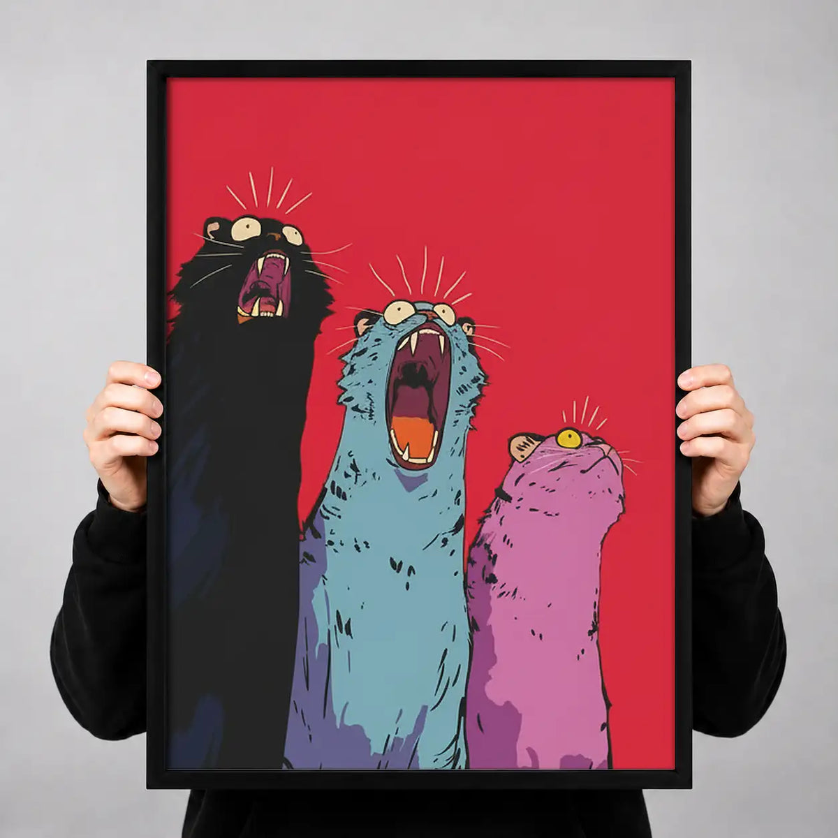 Three Screaming Colorful Birds Wall Art 3