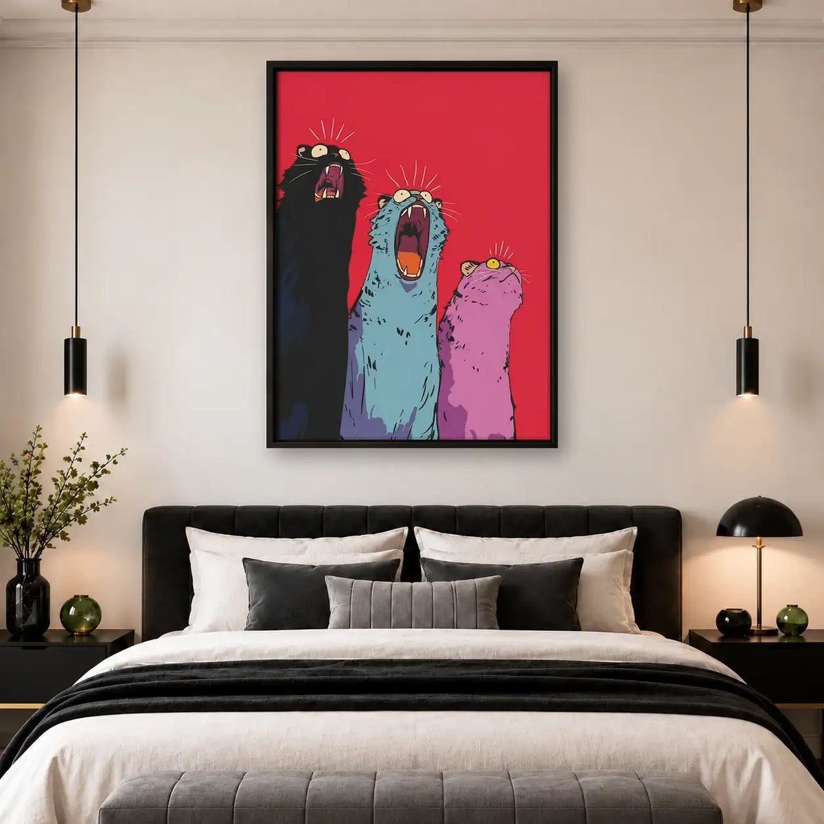 Three Screaming Colorful Birds Wall Art 4