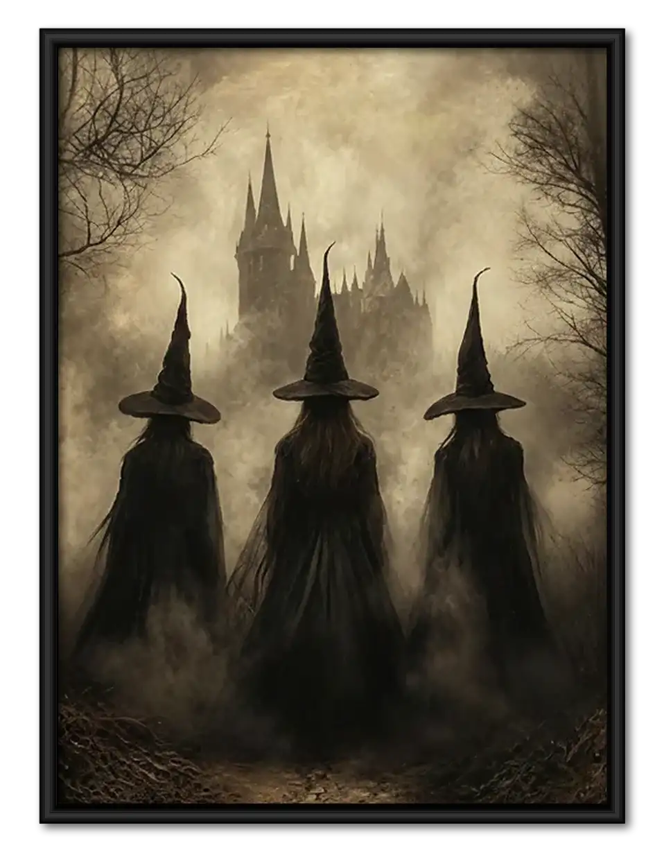 Three Shadowy Witches in Mist Wall Art 1