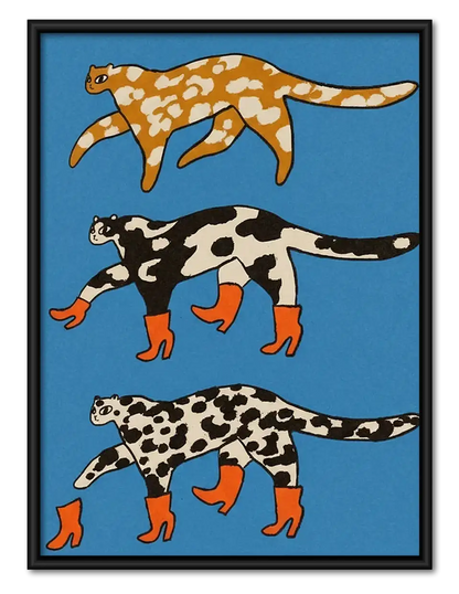 Three Spotted Cats Running Wall Art 1