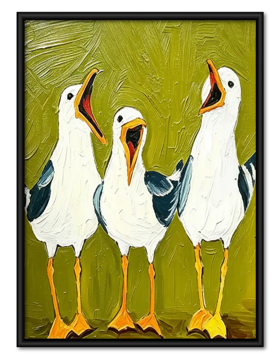 Three White Geese on Green Wall Art 1