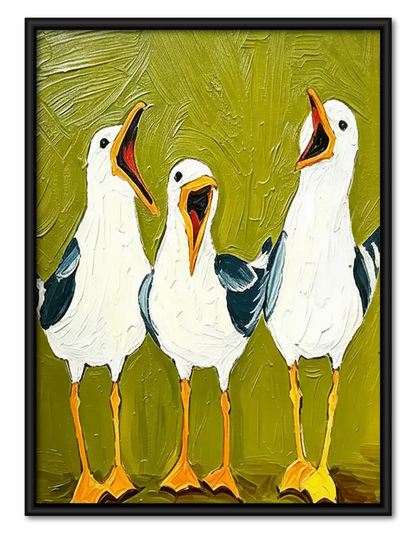 Three White Geese on Green Wall Art 1