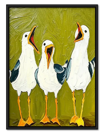 Three White Geese on Green Wall Art