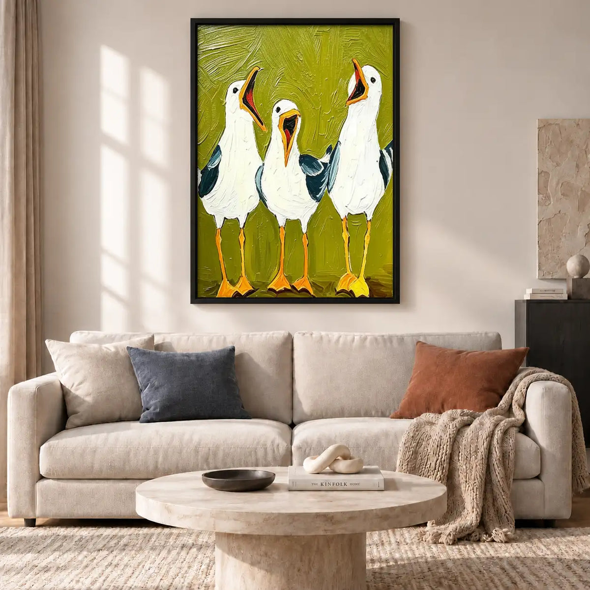 Three White Geese on Green Wall Art 2