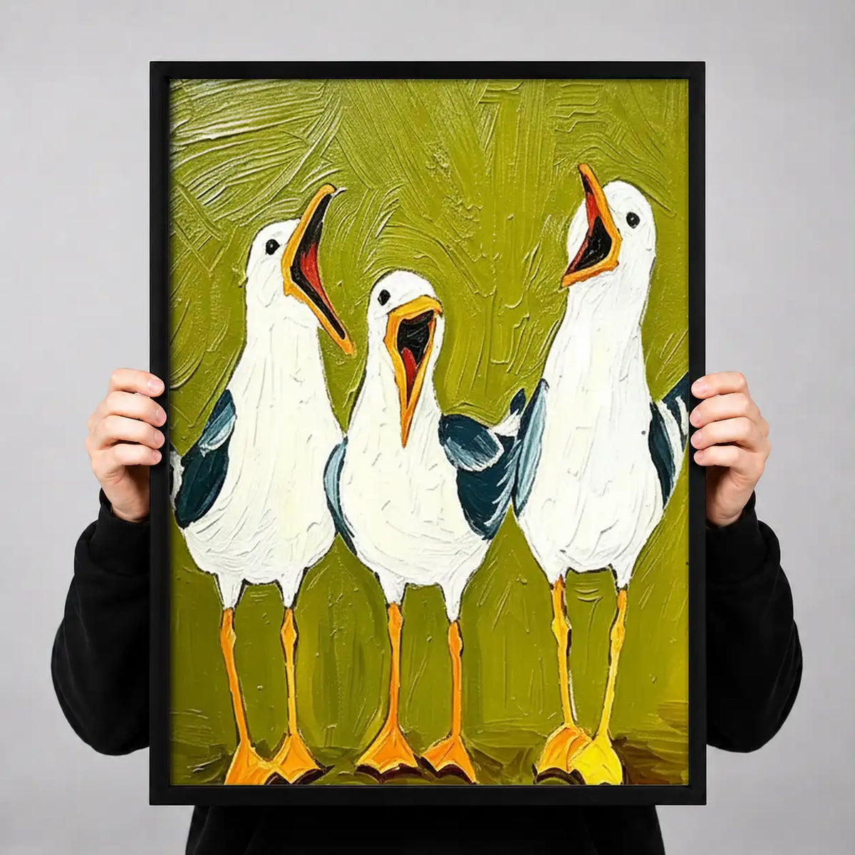 Three White Geese on Green Wall Art 3